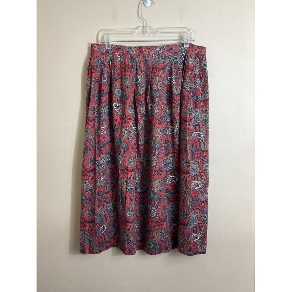 VTG Womens Paisley Midi Skirt Size 12 14 Red Boho Retro Festival Lightweight